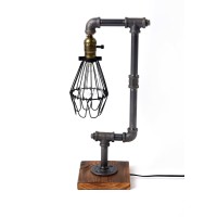 Bird Cage Designer Steampunk Water Piping Desk Top Table Lamp Real Wood Base Rustic Home Deco Steam Punk Industrial Loft Interior Design Bedside Minimalist Victorian Edison Iron Retro Lighting Lamps