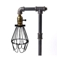 Bird Cage Designer Steampunk Water Piping Desk Top Table Lamp Real Wood Base Rustic Home Deco Steam Punk Industrial Loft Interior Design Bedside Minimalist Victorian Edison Iron Retro Lighting Lamps