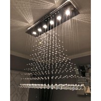 7Pm Rectangle Chandeliers For Dining Room, 6-Light Modern K9 Crystal Chandeliers, Raindrop Chandeliers, Dimmable, Adjustable Color Temperature, Pendant Lights For Kitchen Island, L40 X W10 X H40