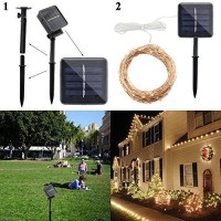 Erchen Solar Powered Copper Wire Led String Lights, 33Ft 100 Leds Waterproof 8 Modes Decorative Fairy Lights For Outdoor Christmas Garden Patio Yard (Green)