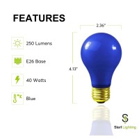 Sterl Lighting - 40 Watt A19 Incandescent Bulb, E26 Medium Standard Household Base 4.13Inch 120V 250Lm Colored Low Watt Light Bulbs Indoor Ceramic Blue - 4 Pack