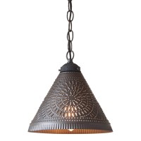 Irvin'S Country Tinware Wellington Shade Light Pendant In Kettle Black Punched Tin