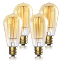 Hudson Bulb Co. Vintage Incandescent Edison Light Bulbs 60W (4 Pack) For Outdoor And Indoor- E26/E27 Base 2100K Dimmable Decorative Antique Squirrel Filament Lightbulbs - St58 Style Warm Light