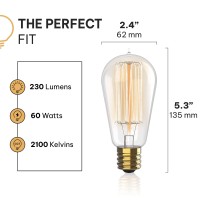 Hudson Bulb Co. Vintage Incandescent Edison Light Bulbs 60W (4 Pack) For Outdoor And Indoor- E26/E27 Base 2100K Dimmable Decorative Antique Squirrel Filament Lightbulbs - St58 Style Warm Light