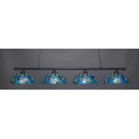 Oxford 4 Light Bar Shown In Matte Black Finish With 16 Blue Mosaic Art Glass