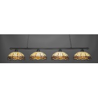 Oxford 4 Light Bar Shown In Matte Black Finish With 16 Roman Jewel Art Glass