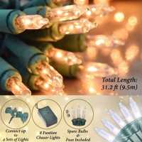 Holiday Essence Chasing Christmas Lights, 8 Function Controller 140 Clear Mini Bulbs Green Wire Indoor String Lights, 31.2 Feet Long Holiday Decor