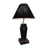 Zeckos Dark Dawning Vampire In The Coffin Black Table Lamp And Fabric Shade Gothic Dacor