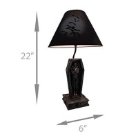 Zeckos Dark Dawning Vampire In The Coffin Black Table Lamp And Fabric Shade Gothic Dacor