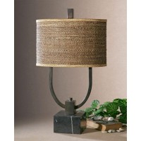 Uttermosts Lamps Combine Premium Quality Materials With Unique Highstyle DesignRustic Bronze Metal With Burnished Edges And A Black Marble Foot The Oval Drum Shade Is Brown And Tan Woven Rattan With Decorative Trim With The Advanced Product Engineering An