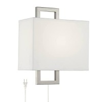 Aundria Modern Indoor Wall Lamp With Cord Brushed Nickel Metal Plug-In Light Fixture Rectangular White Shade For Bedroom Bedside House Reading Living Room Home Hallway Dining - Possini Euro Design