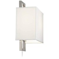 Aundria Modern Indoor Wall Lamp With Cord Brushed Nickel Metal Plug-In Light Fixture Rectangular White Shade For Bedroom Bedside House Reading Living Room Home Hallway Dining - Possini Euro Design