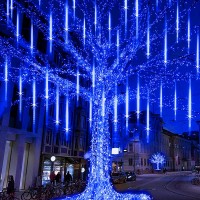 Eagwell Blue Meteor Shower Lights 20 Inches 10 Tube 540 Led Outdoor Christmas Lights Falling Rain Lights Rain Drop Lights Snowfall Icicle Cascading String Lights For Xmas Holiday Tree Garden Decor