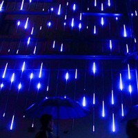 Eagwell Blue Meteor Shower Lights 20 Inches 10 Tube 540 Led Outdoor Christmas Lights Falling Rain Lights Rain Drop Lights Snowfall Icicle Cascading String Lights For Xmas Holiday Tree Garden Decor