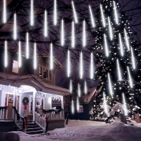 Eagwell Meteor Shower Lights Outdoor, 20 Inch 10 Tube 540 Leds White Meteor Lights, Cascading Falling Rain Lights, Raindrop Snowfall Icicle Lights For Tree Yard Party Patio Christmas Decoration