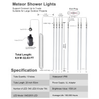 Eagwell Meteor Shower Lights Outdoor, 20 Inch 10 Tube 540 Leds White Meteor Lights, Cascading Falling Rain Lights, Raindrop Snowfall Icicle Lights For Tree Yard Party Patio Christmas Decoration