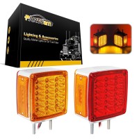 Partsam 2X Truck Trailer Square Double Face Pedestal Stop Turn Tail Light Amber/Red 39 Led For Trucks