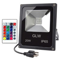 Glw 20W Led Rgb Flood Light Waterproof Ip65 Dimmable Color Changing 16 Colors 4 Modes Remote Control Garden Light Otdoor Light With Us 3-Plug