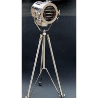 Nautical Spot Light Steel Searchlight Studio Floor Lamp Tripod Chrome & Silver Finish