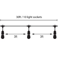 Feit Electric 72041 30 Foot Heavy-Duty Weather Resistant Decorative Indoor And Outdoor 10 Sockets Incandescent String Lights, 30', 11W, Dimmable,Black