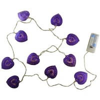 Christmas Concepts 10 Warm White Led Metal Filigree Purple Heart Shaped Lights - Christmas Lights - Everyday Lights 