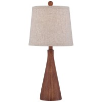 360 Lighting Fraiser Modern Accent Table Lamp 23 12 High Brown Faux Wood Tapered Column Oatmeal Drum Shade For Bedroom Living