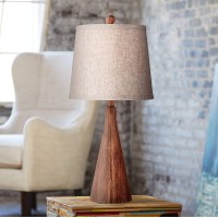 360 Lighting Fraiser Modern Accent Table Lamp 23 12 High Brown Faux Wood Tapered Column Oatmeal Drum Shade For Bedroom Living