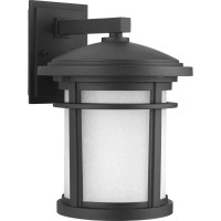 Progress Lighting Wish Led Collection 1-Light Etched White Linen Glass Craftsman Outdoor Medium Wall Lantern Light Textured Black