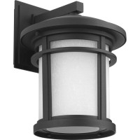 Progress Lighting Wish Led Collection 1-Light Etched White Linen Glass Craftsman Outdoor Medium Wall Lantern Light Textured Black