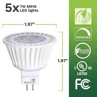 5 Pack Bioluz Led Mr16 50W Halogen Equivalent Dimmable 7W 3000K 12V Ul Listed