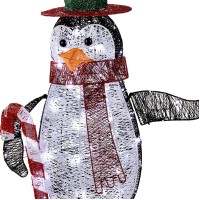 National Tree 36 Inch Penguin With Red Top Hat And Candy Cane With 100 White Led Lights (Df-100020U)