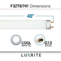 Luxrite F32T8/841 32W 48 Inch T8 Fluorescent Tube Light Bulb, 4100K Cool White, 2800 Lumens, G13 Medium Bi-Pin Base, Lr20732, 6 Count (Pack Of 1)