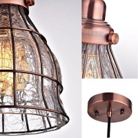 Yubole Vintage Cracked Glass Wire Cage Hanging Pendant Light, Red Antique Copper