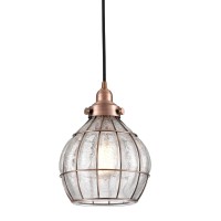 Yubole Vintage Pendant Light Kitchen Island Hanging Light Fixture Cracked Glass Shade Red Antique Copper