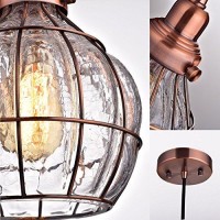 Yubole Vintage Pendant Light Kitchen Island Hanging Light Fixture Cracked Glass Shade Red Antique Copper