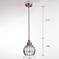 Yubole Vintage Pendant Light Kitchen Island Hanging Light Fixture Cracked Glass Shade Red Antique Copper