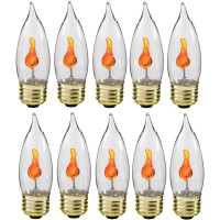 Creative Hobbies 3 Watt Flicker Flame Light Bulb - Flame Shaped, Flickering Orange Glow For Unique Ambience - E26 Standard Base, Box Of 10