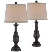 Regency Hill Ben Farmhouse Traditional Table Lamps 25 High Full Size Set Of 2 Dark Bronze Brown Metal Beige Linen Drum Shade D