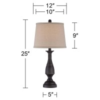 Regency Hill Ben Farmhouse Traditional Table Lamps 25 High Full Size Set Of 2 Dark Bronze Brown Metal Beige Linen Drum Shade D