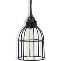 Rustic State Cylinder Metal Wire Hanging Pendant Light Cage, Lamp Shade, Bulb Cover Guard, Ceiling Fan Globe Replacement, Lighting Fixture - Industrial Diy Project - 5.5 Inch Diameter - Black