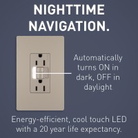 Legrand Radiant 1597Ntltrnicc4 15 Amp Night Light Gfci Self Test Tamper-Resistant Decorator Duplex Outlet With Cool Touch Led, Nickel (1 Count)