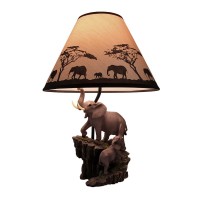 Zeckos Elephants On Expedition Sculptural Table Lamp Wdecorative Shade