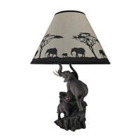 Zeckos Elephants On Expedition Sculptural Table Lamp Wdecorative Shade