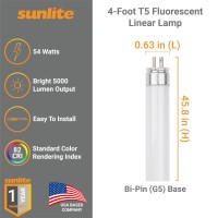 Sunlite 30258 F54T5/841/Ho 4 Foot T5 Linear Fluorescent Lamp, 54 Watts, 5000 Lumens, 4100K Cool White, Miniature G5 Bi-Pin Base, High Performance Straight Tube, 12 Pack