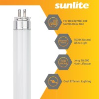 Sunlite 30258 F54T5/841/Ho 4 Foot T5 Linear Fluorescent Lamp, 54 Watts, 5000 Lumens, 4100K Cool White, Miniature G5 Bi-Pin Base, High Performance Straight Tube, 12 Pack