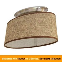 Dream Lighting Led 12Volt Dc Fabric Light Fixtures/Vintage Dining Lights/Vehicle Decorative Lamp With Brown Burlap Elliptical Oval Ceiling Light Shade - 0.49A, 6W, No Switch