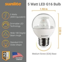 Sunlite 80518 Led G16 Globe Light Bulb, 5 Watts (40W Equivalent), 350 Lumens, Dimmable, Medium E26 Base,Short-Bulbs, Vanity Bulbs, Energy Star Listed, Clear, 1 Count