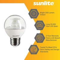 Sunlite 80518 Led G16 Globe Light Bulb, 5 Watts (40W Equivalent), 350 Lumens, Dimmable, Medium E26 Base,Short-Bulbs, Vanity Bulbs, Energy Star Listed, Clear, 1 Count