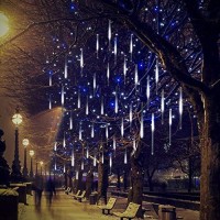 Adecorty Christmas Lights Outdoor, Meteor Shower Lights 12 Inch 8 Tubes Snow Falling Rain Cascading Icicle Lights For Xmas Tree, Christmas Decorations Outdoor, Luces De Navidad Para Exterior (White)