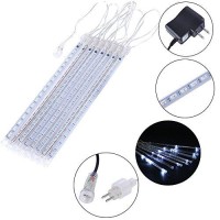 Adecorty Christmas Lights Outdoor, Meteor Shower Lights 12 Inch 8 Tubes Snow Falling Rain Cascading Icicle Lights For Xmas Tree, Christmas Decorations Outdoor, Luces De Navidad Para Exterior (White)